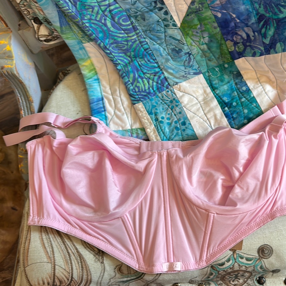 SKIMS Pink Satin Corset Bra with Adjustable Straps